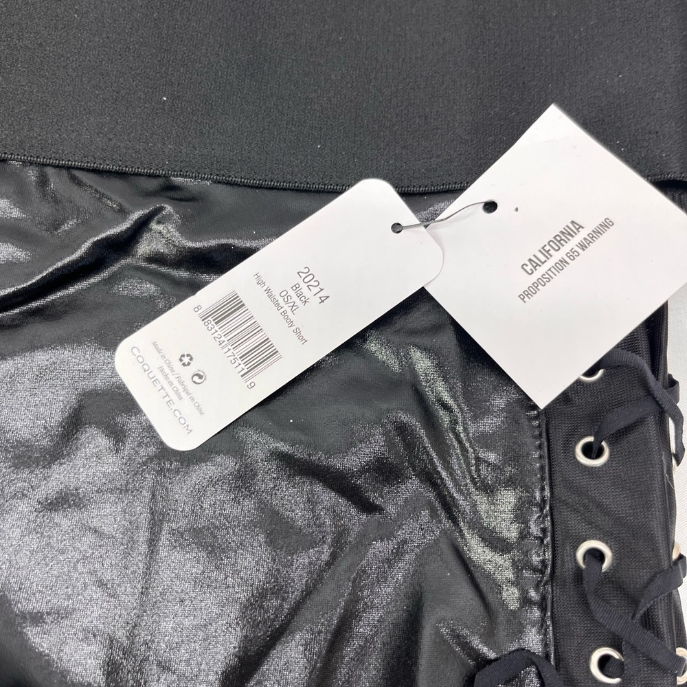 Darque Women's Black Shiny high waisted booty shirts - Picture 2 of 5